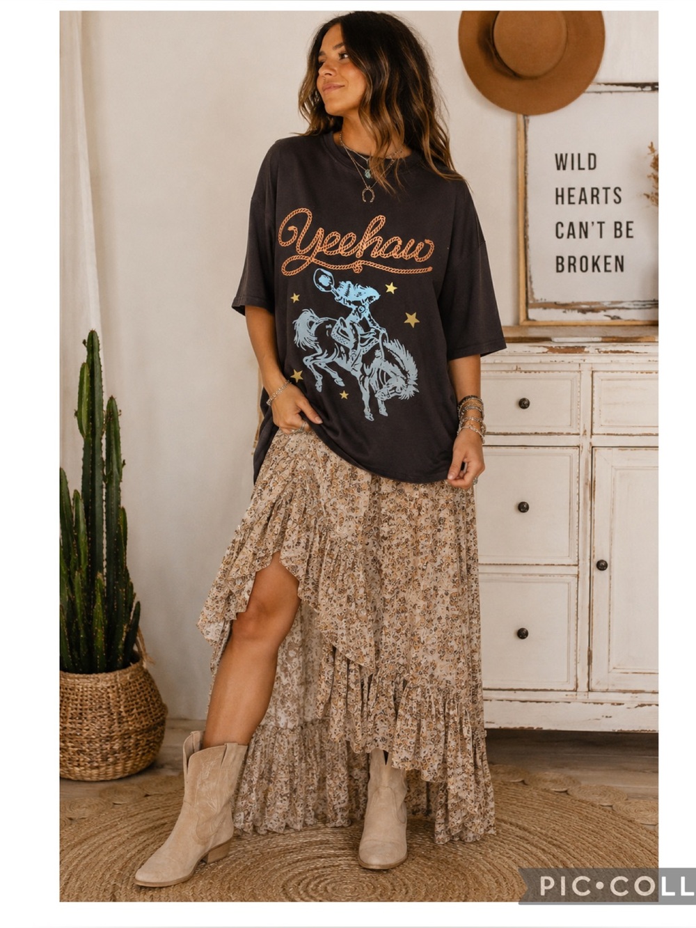 Oversized Yeehaw Graphic Tee | Western Cowboy Boho Festival Tee - Picture 1 of 4
